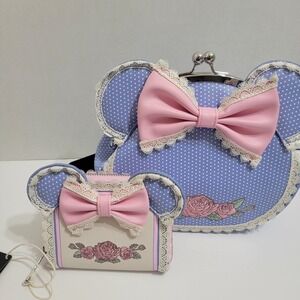 NEW! LOUNGEFLY DISNEY MINNIE MOUSE‎ FLORAL LACE CROSSBODY BAG & MATCHING WALLET!